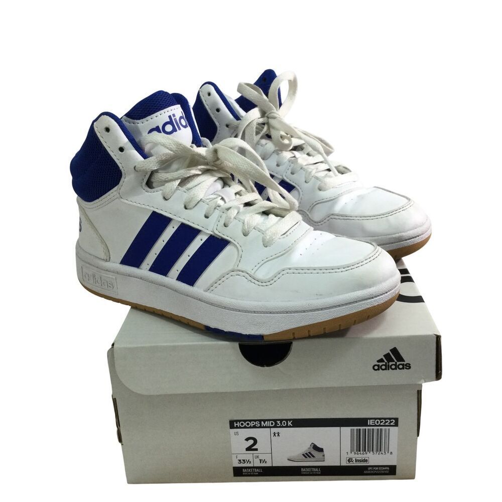 Adidas Hoops Mid 3 Little Kid Basketball Shoes Sneakers White Blue Size 2 US